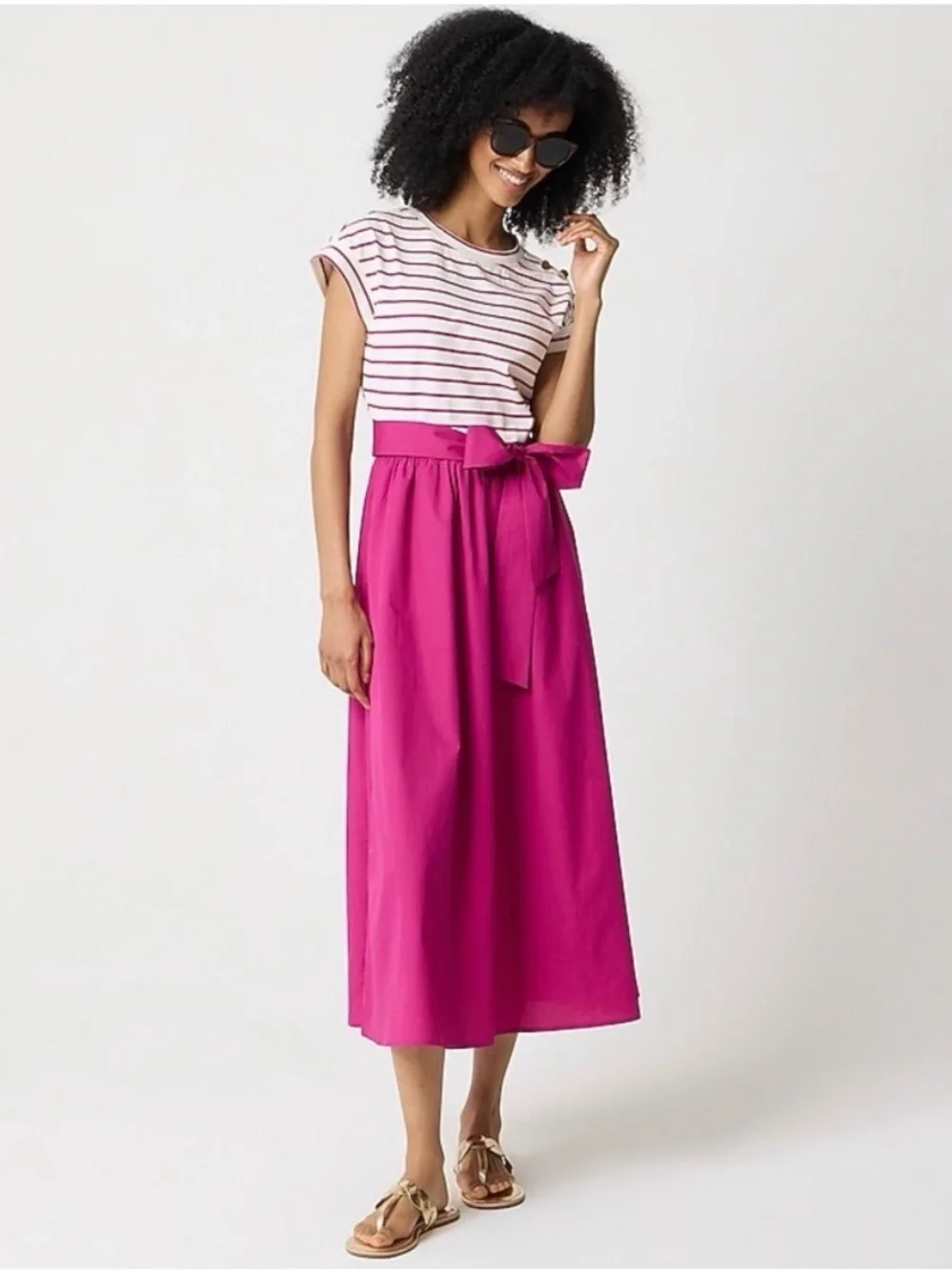 J. Crew Bright Fuchsia Tie-Waist Midi Skirt
